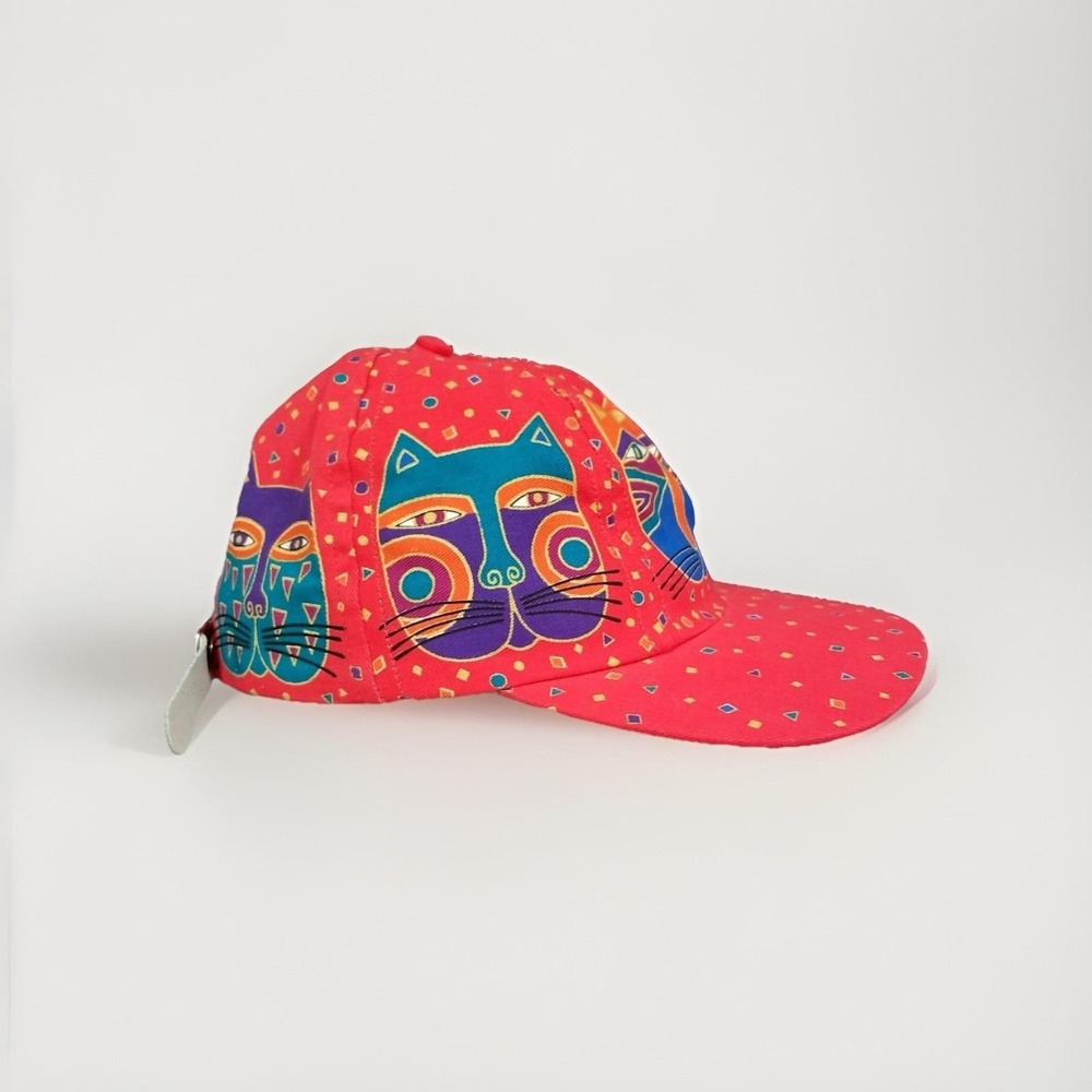 Laurel Burch‎ Vintage Cat Print Baseball Cap Red Multicolor Adjustable Hat - Picture 2 of 9